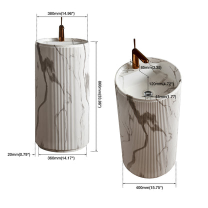 Medunjess 15.7"x33.8" Marble Pattern Modern Bathroom Sink Pedestal Basin