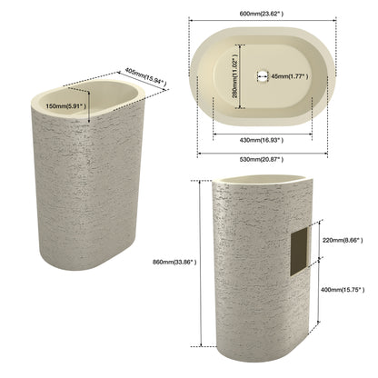 Medunjess 23.6"x33.8" Solid Stone Modern Pedestal Bathroom Sink