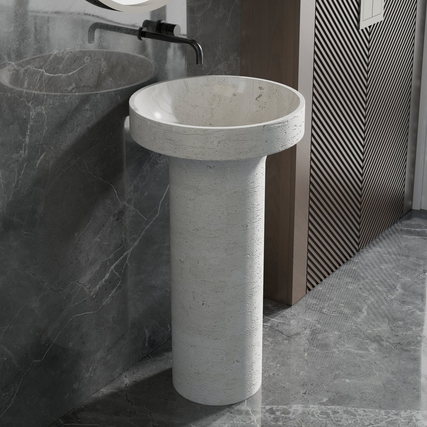 Medunjess 18.9''x35'' Round Freestanding Pedestal Bathroom Sink