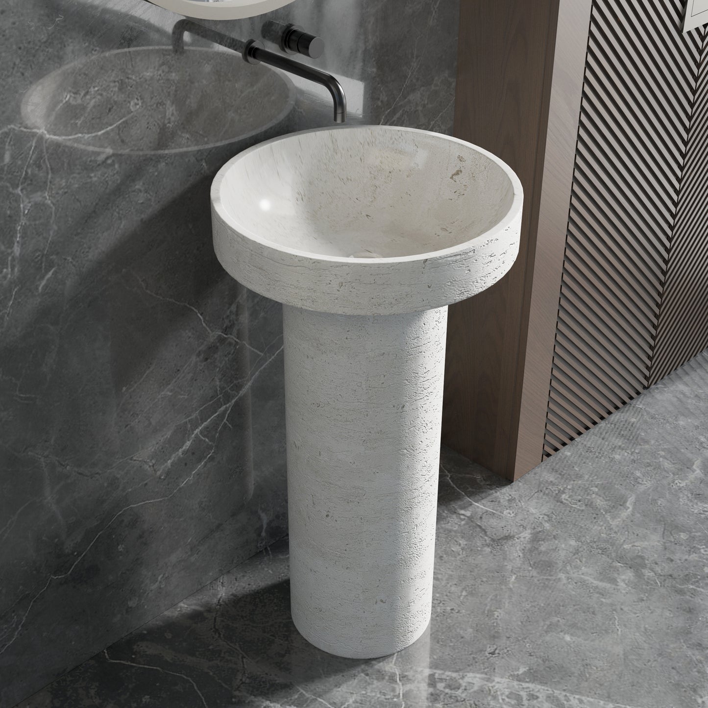 Medunjess 18.9''x35'' Round Freestanding Pedestal Bathroom Sink