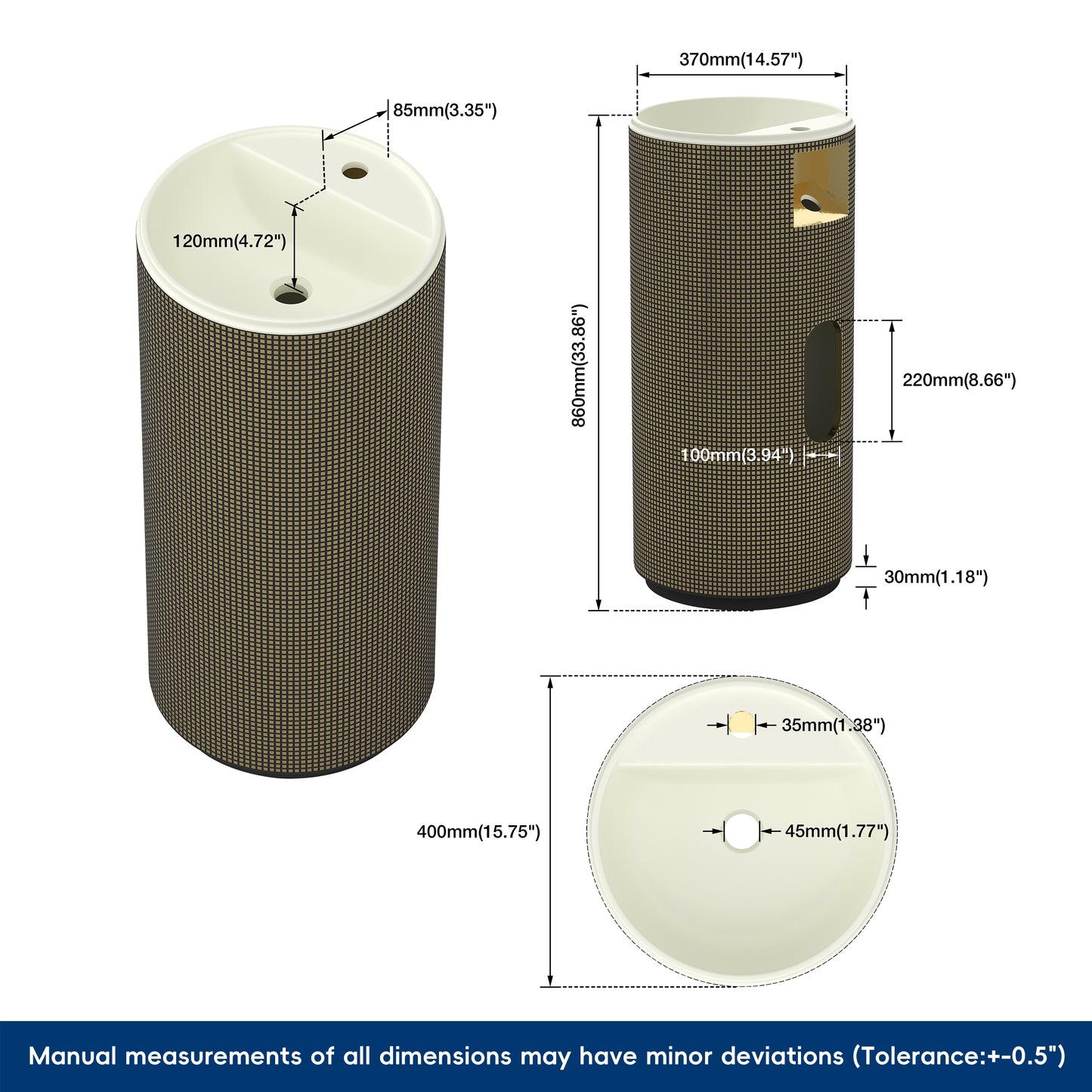 Cylindrical product with dimensions labeled on a white background