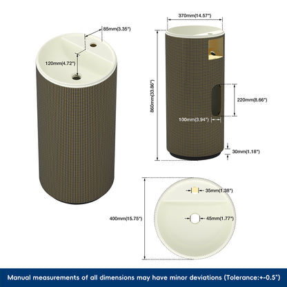 Cylindrical product with dimensions labeled on a white background