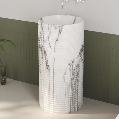Medunjess 16.5"x33" Ribbed Marble Column Pedestal Bathroom Sink