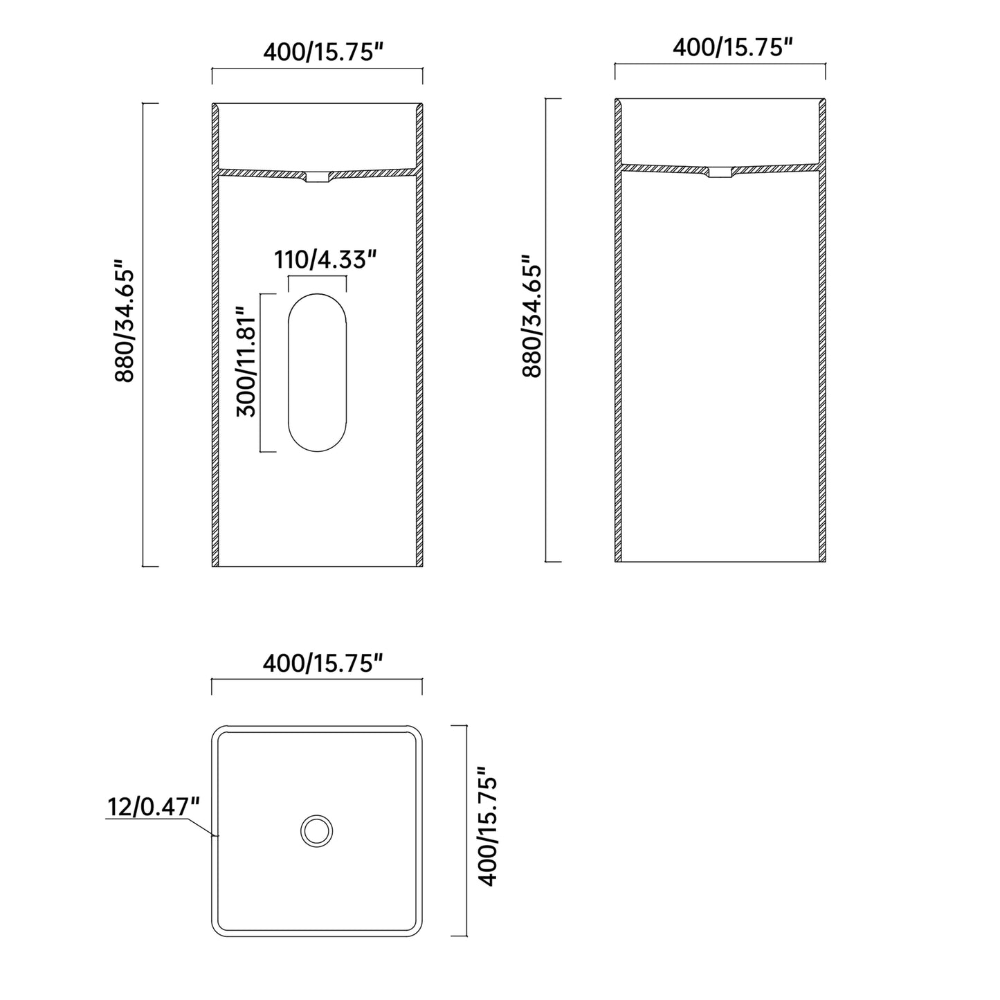 Medunjess 15.7''x31.4'' Stela Pedestal Basin
