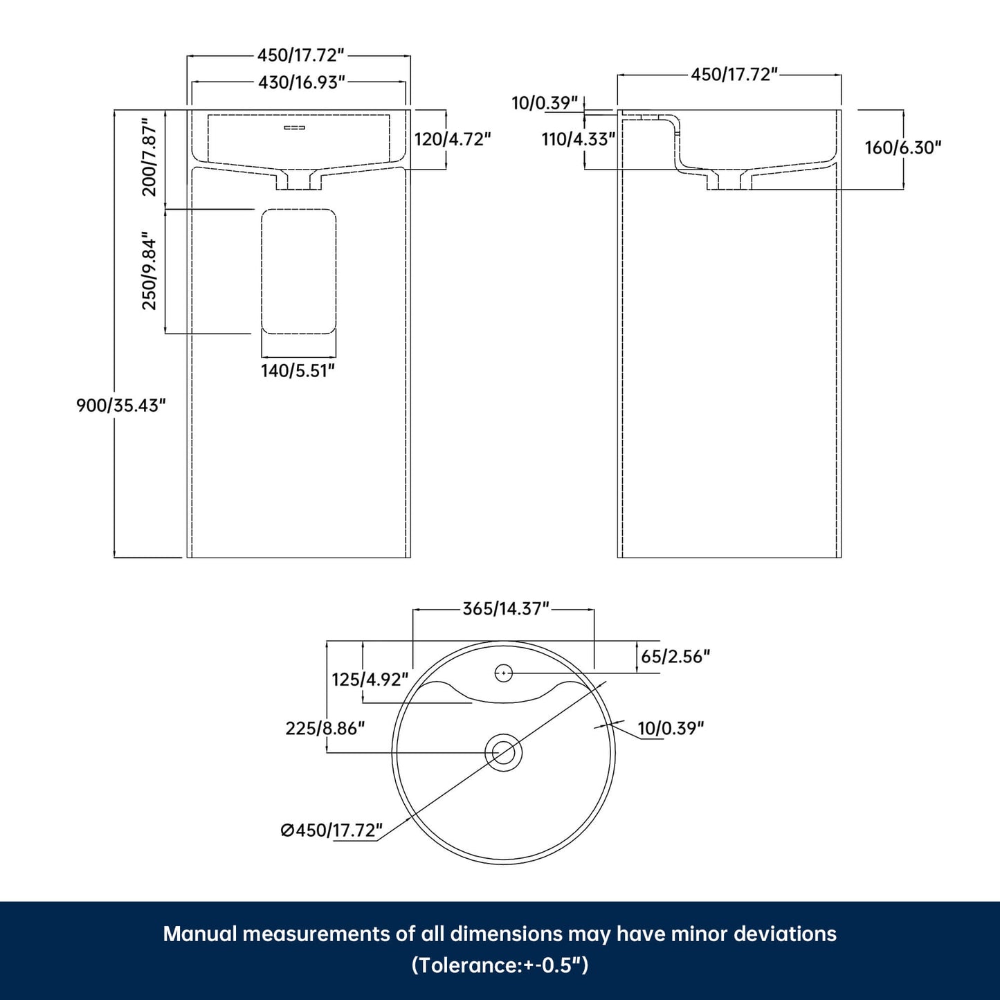 Medunjess 17.7''x35.4'' Cylindra Pedestal Basin