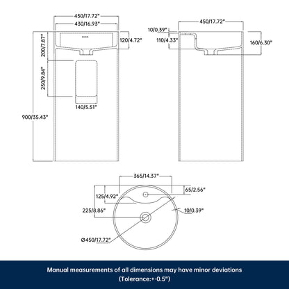 Medunjess 17.7''x35.4'' Cylindra Pedestal Basin