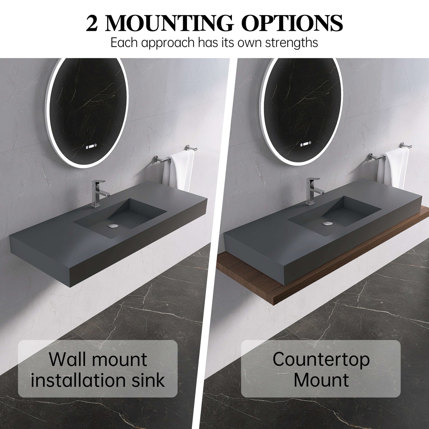 Medunjess 47''Suspire Wall Mounted Bathroom Sink Solid Surface Sink