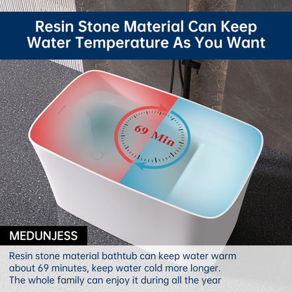 Medunjess 47'' Japanese Freestanding Tub With Seat Solid Surface Rectangular Soaking Bathtub