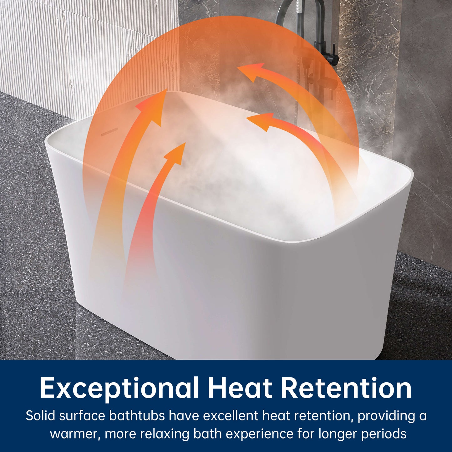 Medunjess 47'' Japanese Freestanding Tub With Seat Solid Surface Rectangular Soaking Bathtub