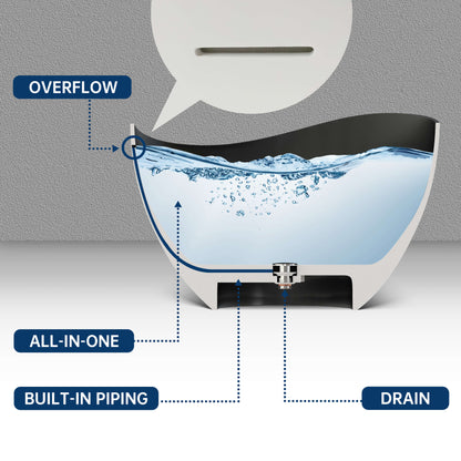 Medunjess 63" Wavy Freestanding Tub Solid Surface Freestadning Stone Resin Soaking Bathtub