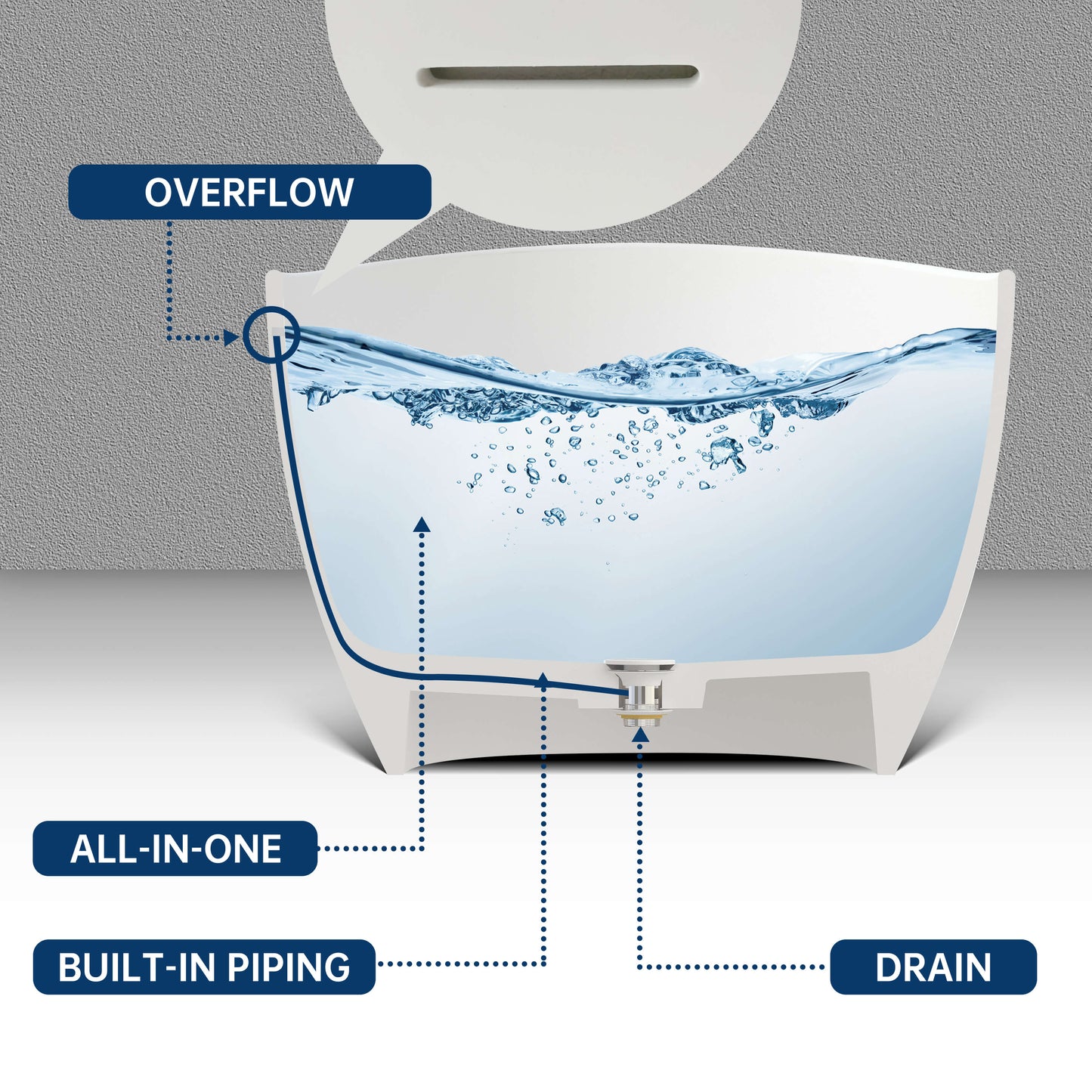 Medunjess 65'' Freestanding Bathtub Solid Surface Deep Soaking Tubs Double Slippers