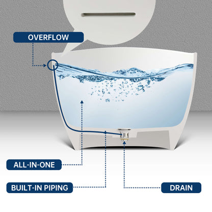 Medunjess 65'' Freestanding Bathtub Solid Surface Deep Soaking Tubs Double Slippers
