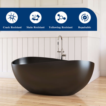 Medunjess 63" Wavy Freestanding Tub Solid Surface Freestadning Stone Resin Soaking Bathtub