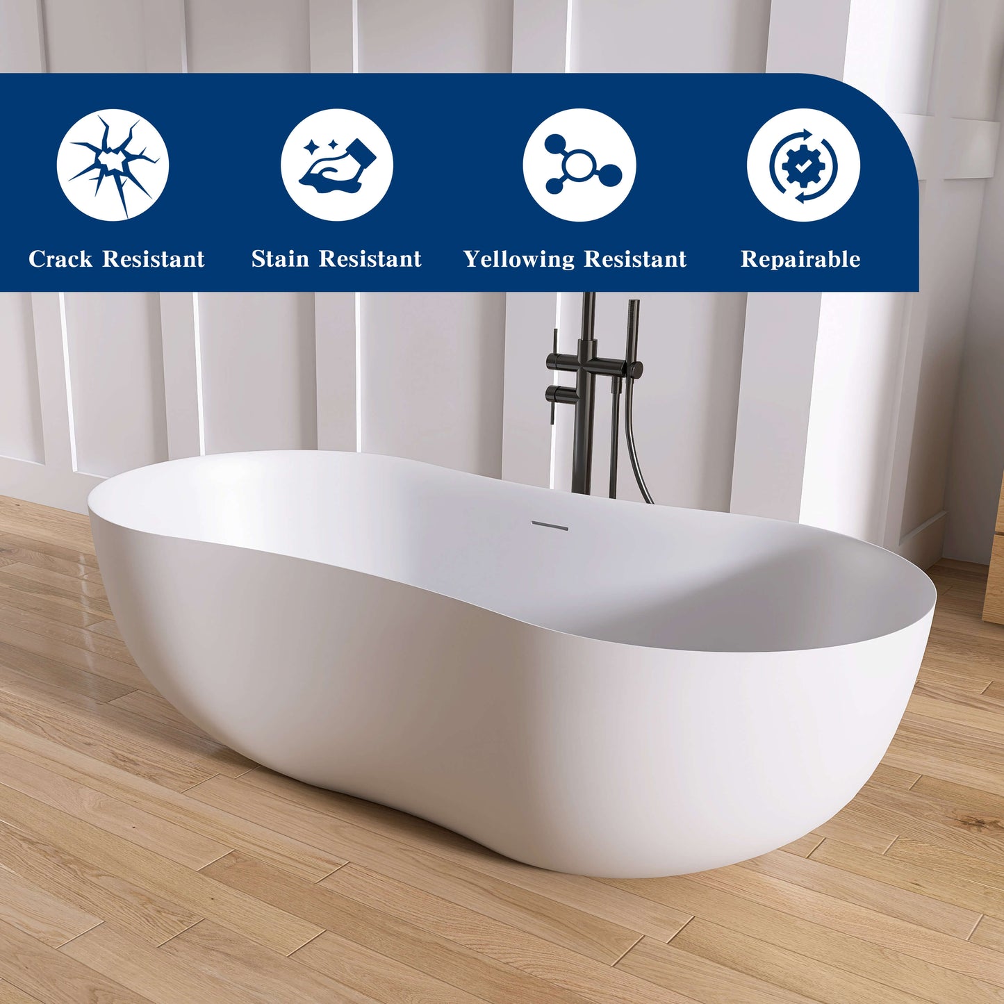 Medunjess Freestanding Bathtub Solid Surface Serenity Wave Bathtub