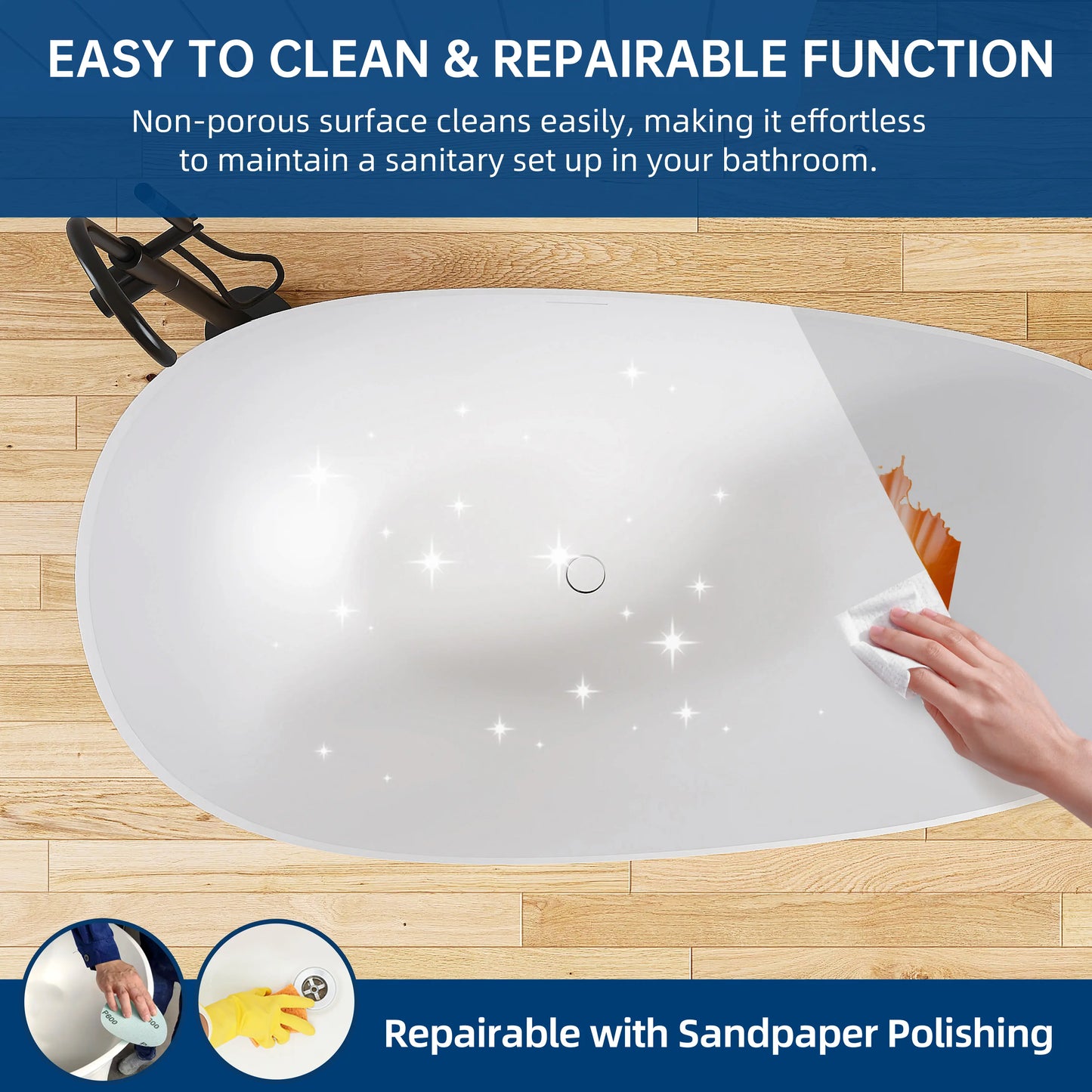 Medunjess 67'' Freestanding Tub Solid Surface Freestanding Soaking Bathtub With Tub Filler