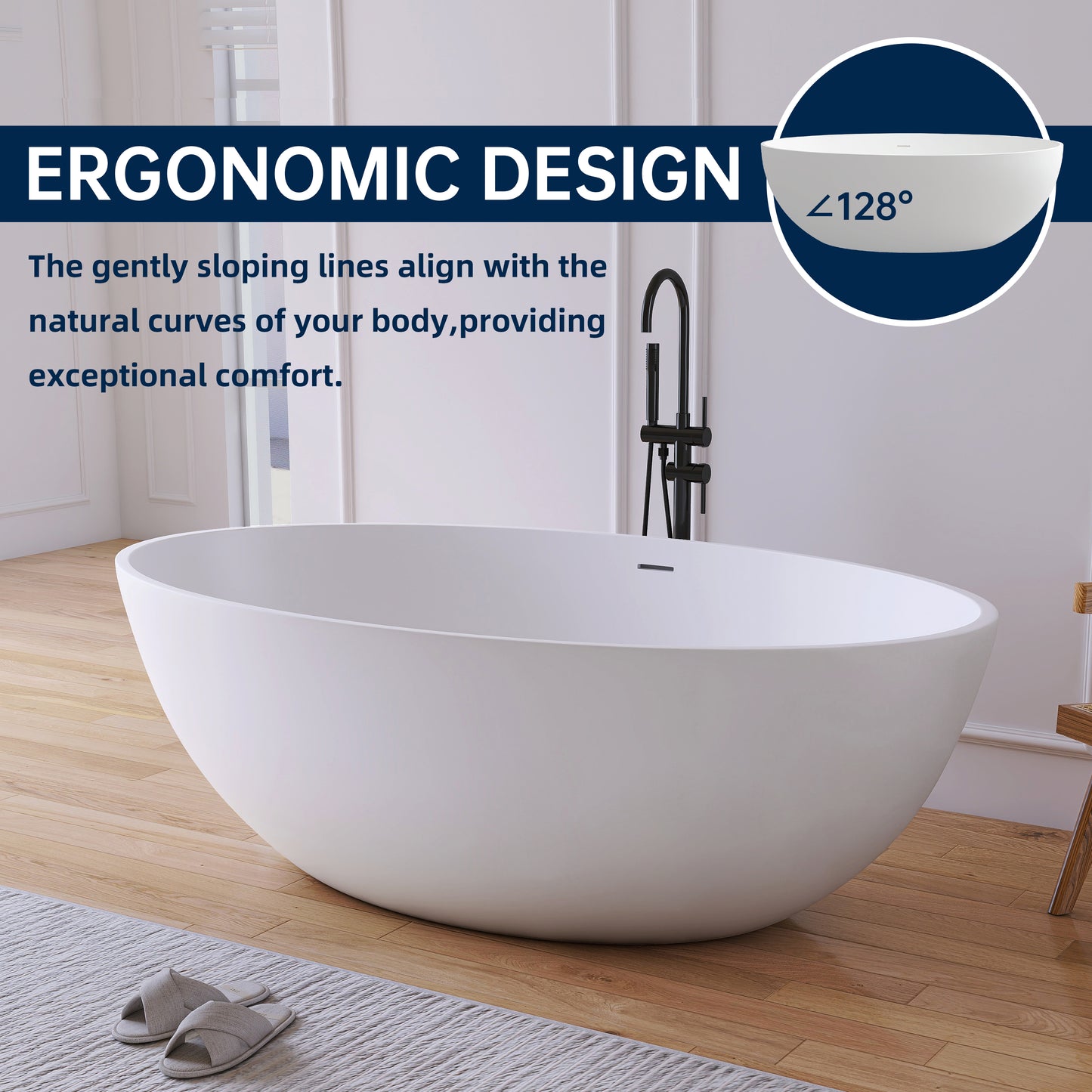Medunjess 67'' Stone Resin Solid Surface Matte Flatbottom Freestanding Bathtub