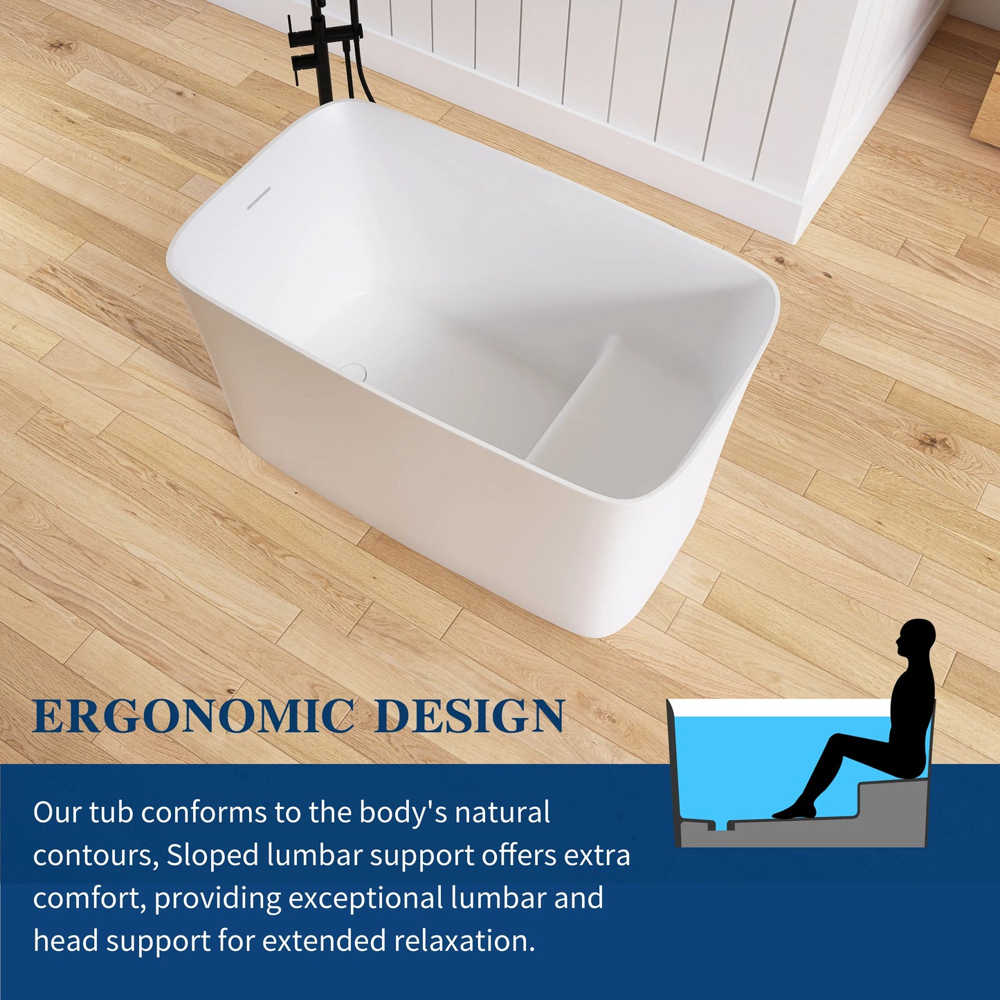 Medunjess 47" Japanese Soaking Bathtub Solid Surface Freestanding Tub With Seat