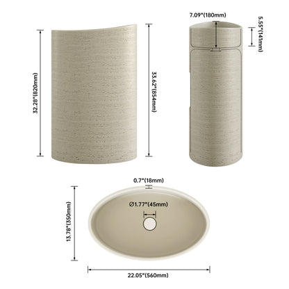 Medunjess 22"x33.8" Freestanding Cylinder Pedestal Bathroom Sink